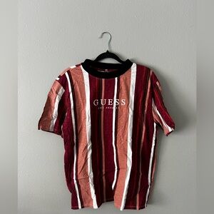 GUESS Men's Oversized Red and White Striped Tee